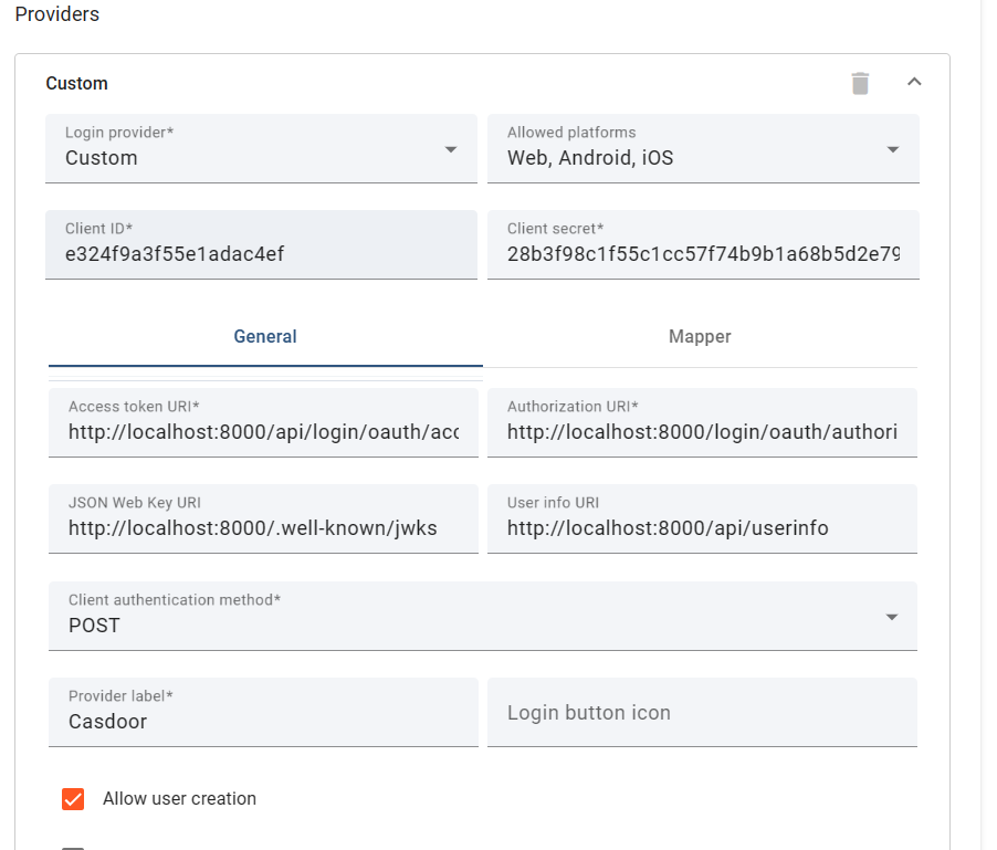 Hanzo IAM Application Setting