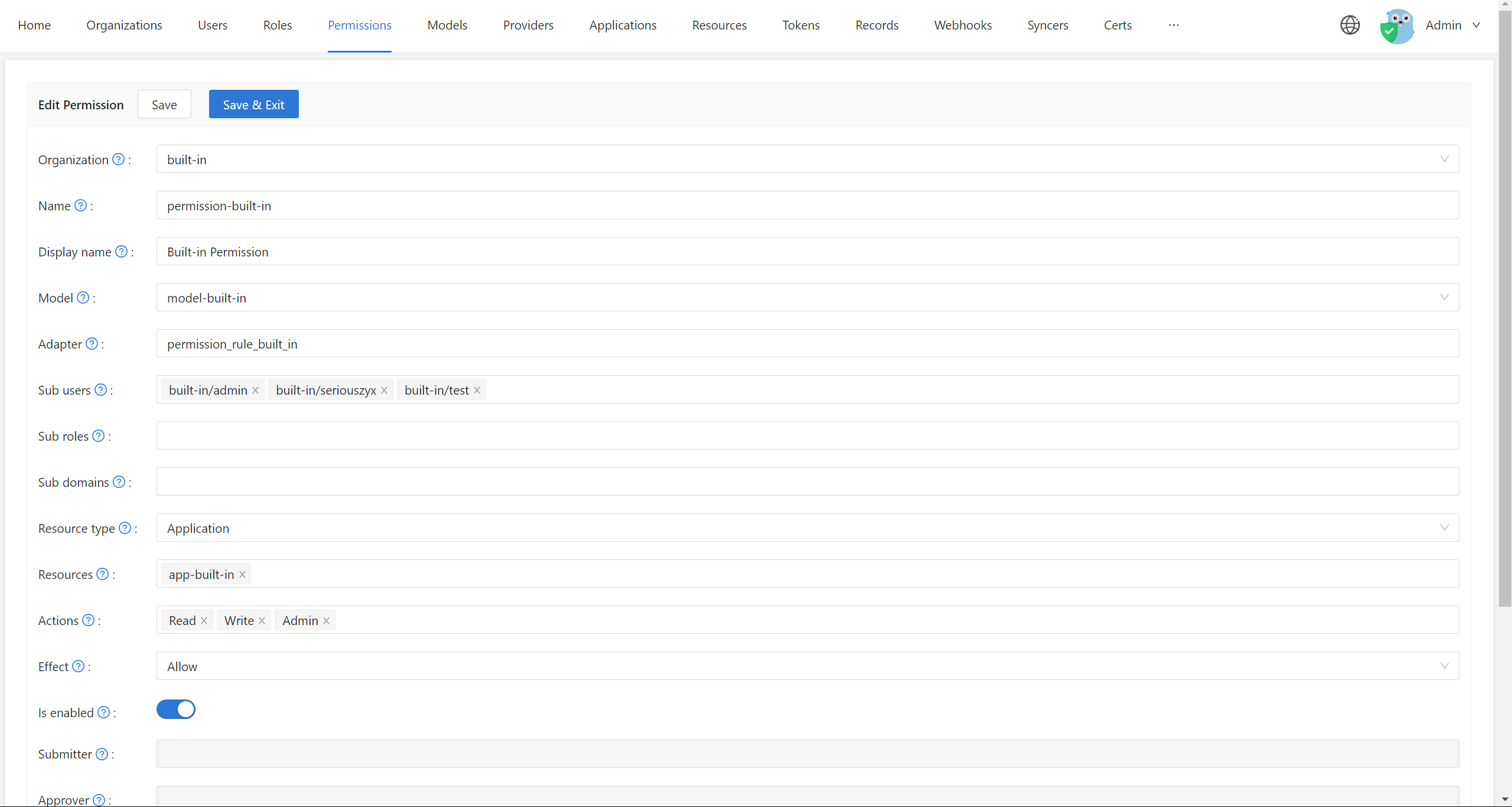 Permission Edit Page